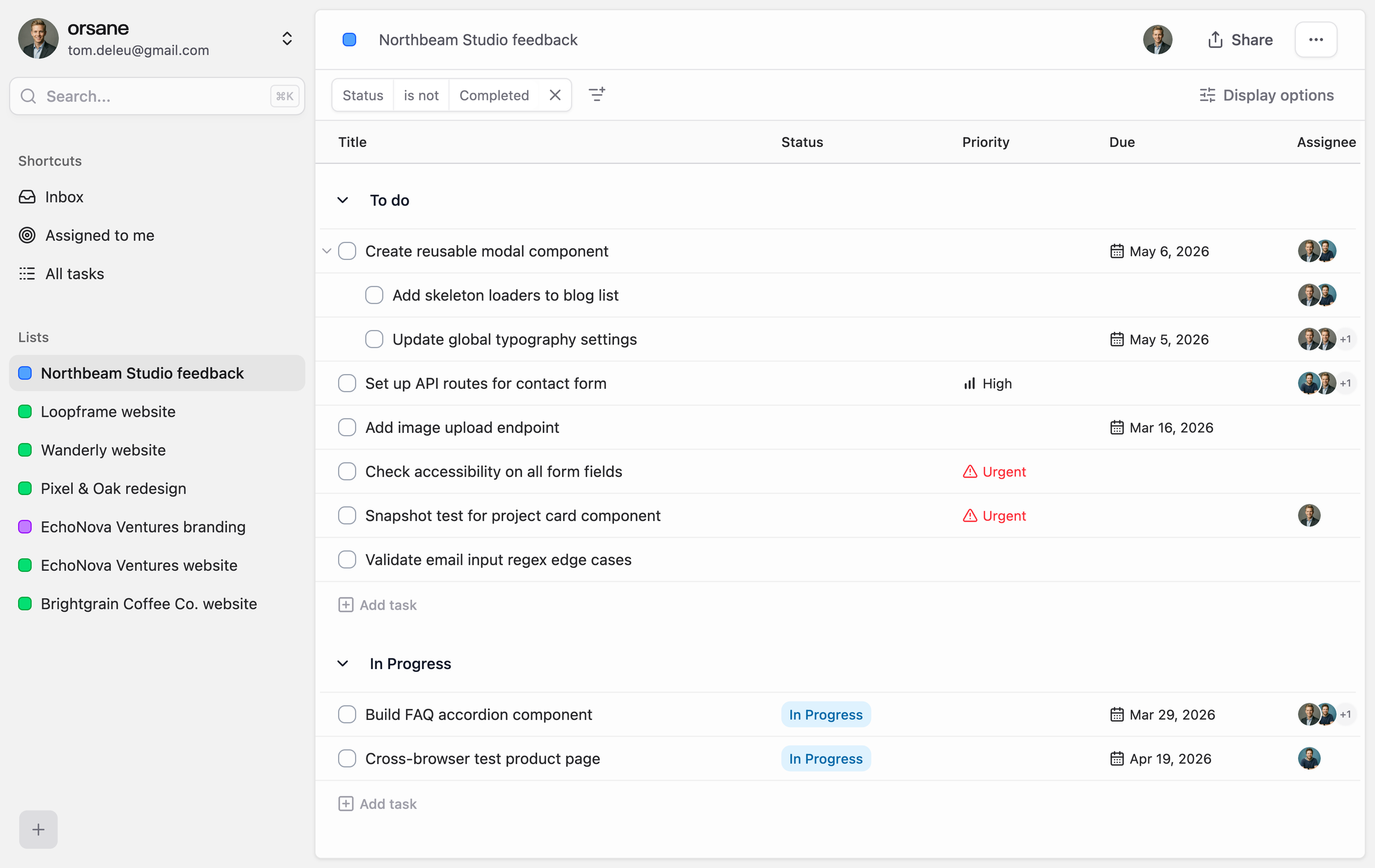Screenshot of the Orsane app