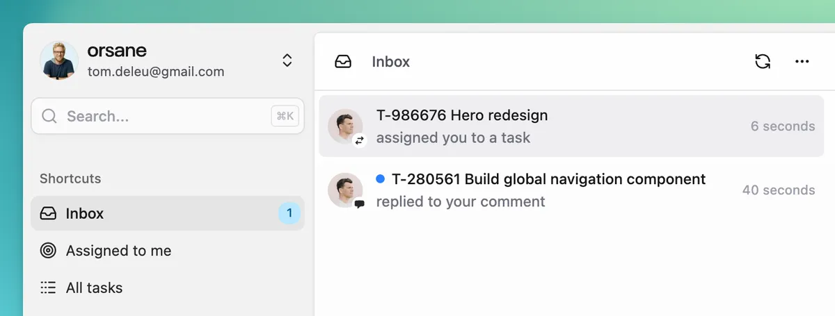 In-app inbox notification