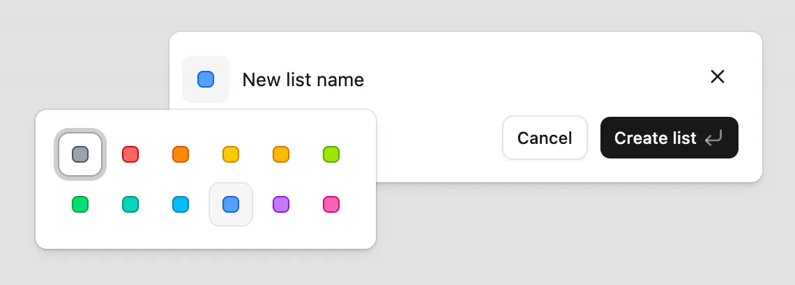 New list dialog