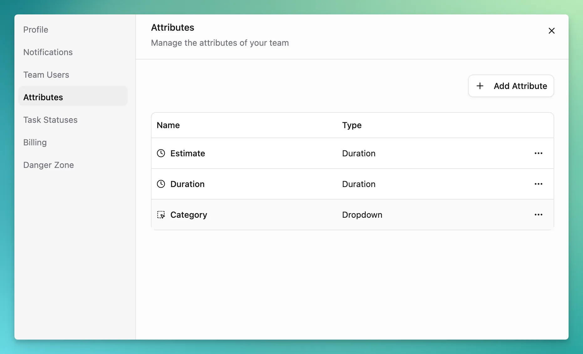 Settings → Attributes panel